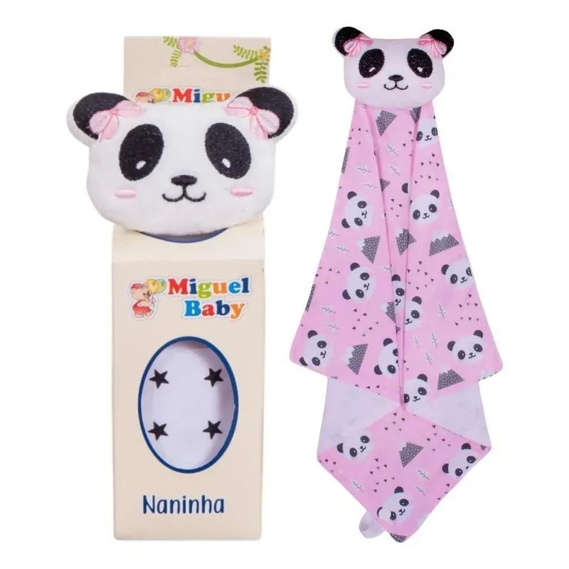 Naninha Para Bebe Bichinhos Com Porta Chupet Panda Rosa