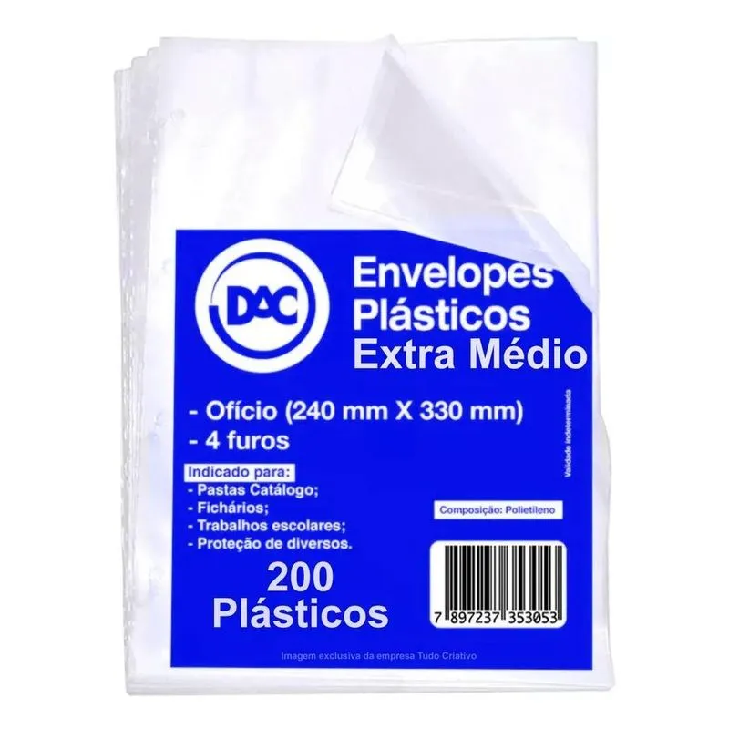 3x Envelope Plástico A4 Ofício Médio 0.12mm - 4 Furos 200 Un