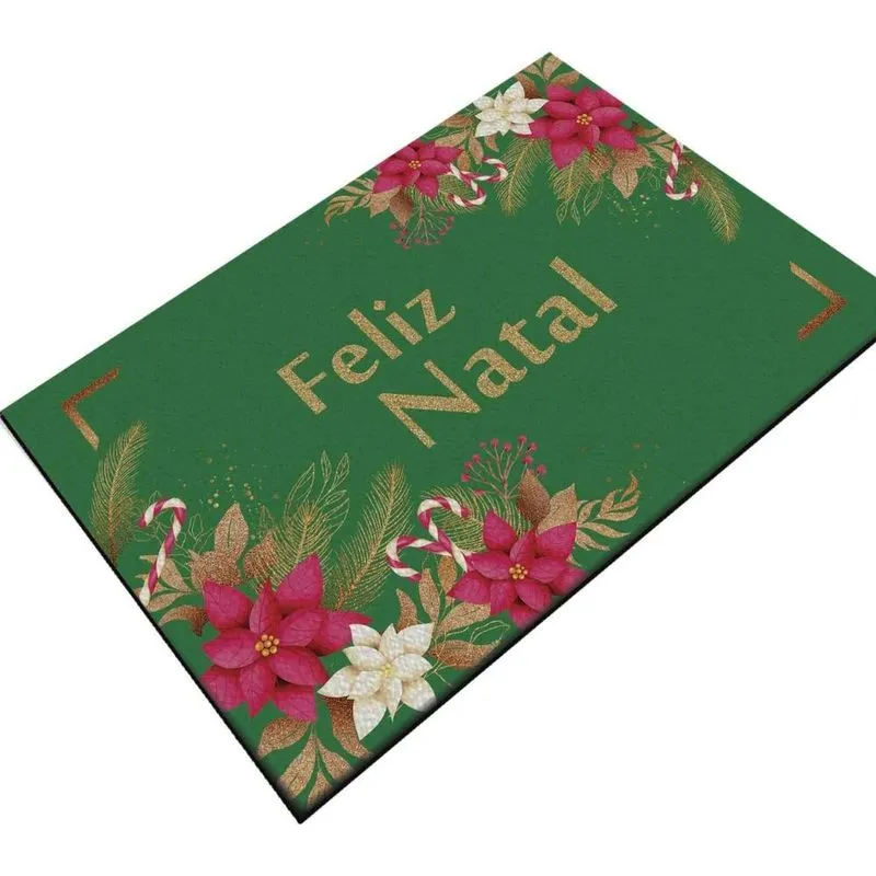 Carpete Tapete Capacho Pa Feliz Natal Flores Rosas Fundo Ver
