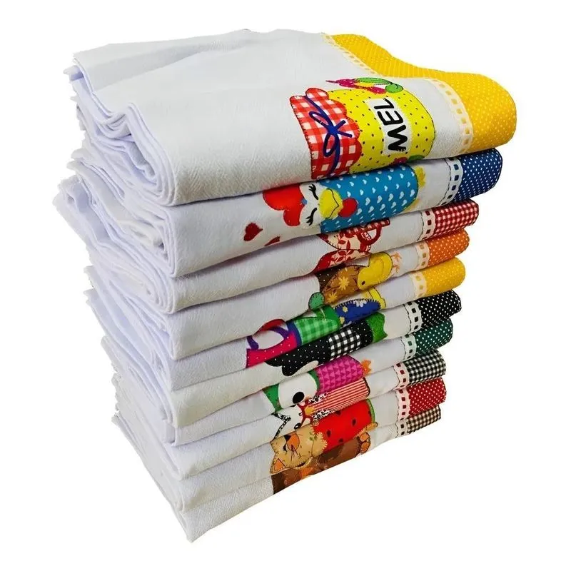 Pano De Prato Bordado Patchwork Kit Com 5 Peças