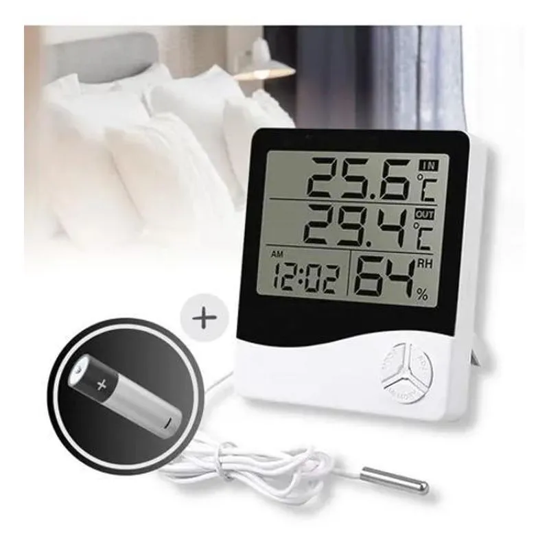 10x Termo-higrômetro Digital Com Sensor Externo E Relógio -