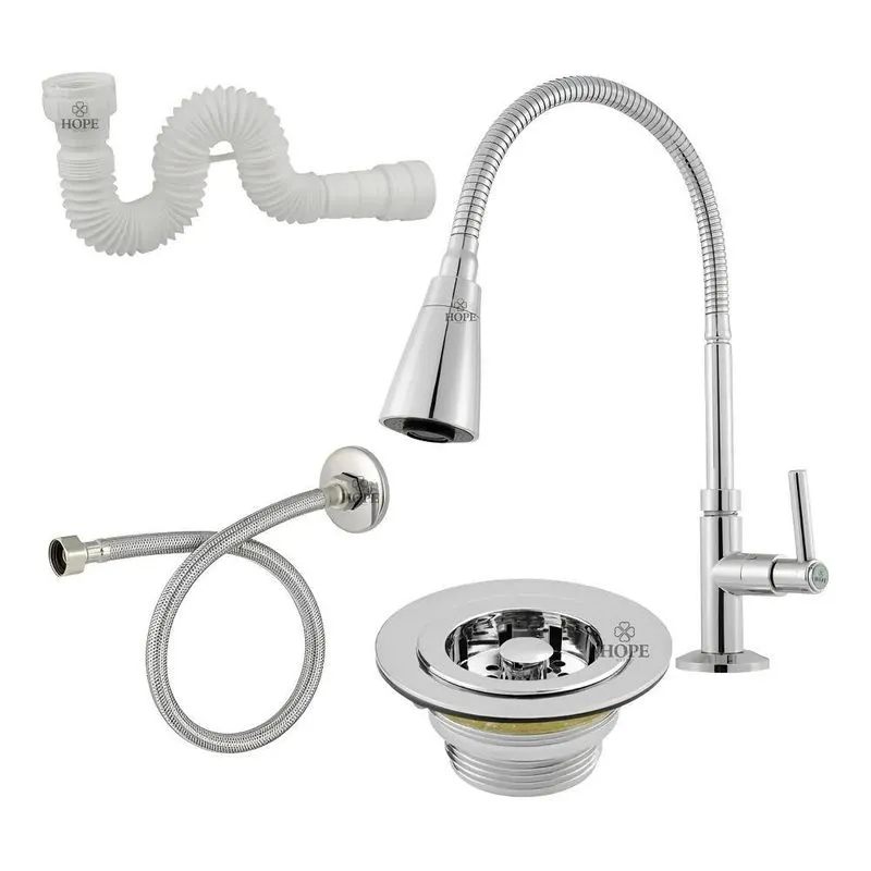 Kit Torneira Gourmet Bancada Mesa Abs Válvula+sifão+flexível