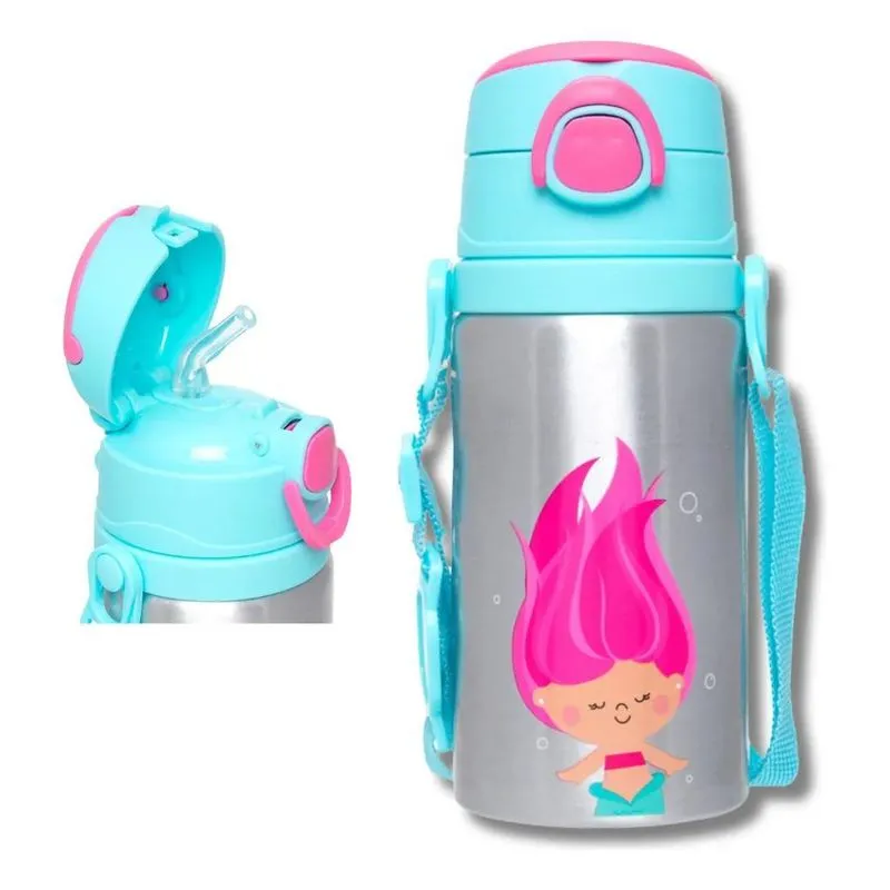 5x Garrafinha Infantil Escolar Aluminio Com Canudo 450ml Bub