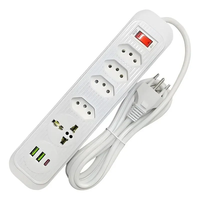 Régua Extensão Com 5 Tomadas Filtro De Linha Usb Tipo C