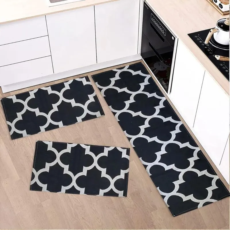 Kit Jogo De Tapete Cozinha 3 Peças An Arabesco Preto