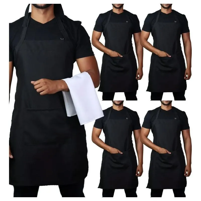 Avental Liso Oxford Kit 5 Un Ajustável Garçom Churrasqu Pret