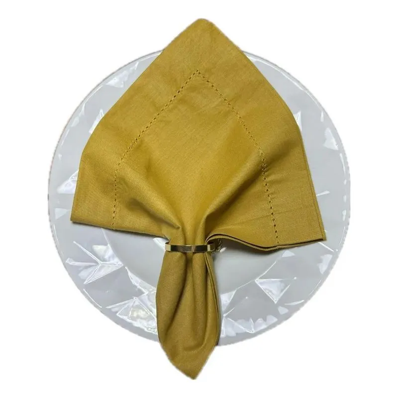 Kit 06 Guardanapos Ponto Ajour Percal 100% Mostarda