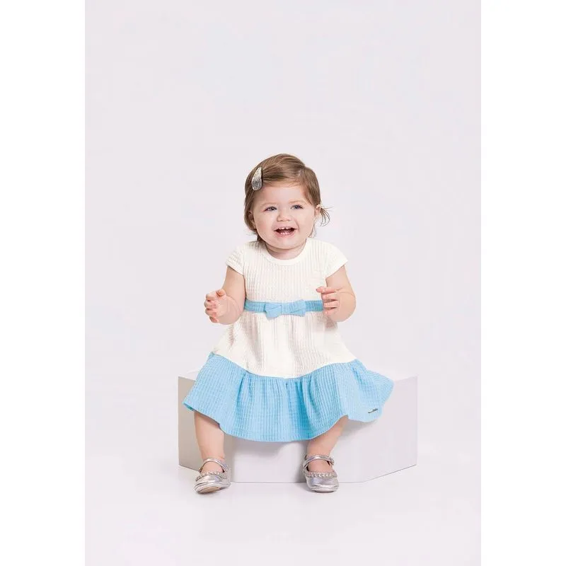 Vestido Malha Waffle Manga Curta Infantil Alakazoo