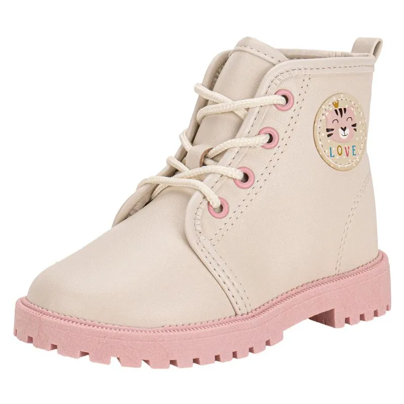 Bota Infantil Feminina Coturno Molekinha 2126525 BEGE/ROSA 20