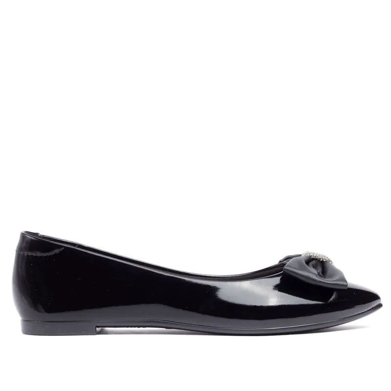 Sapatilha Feminina Moleca Verniz Com Laço Preto - 35