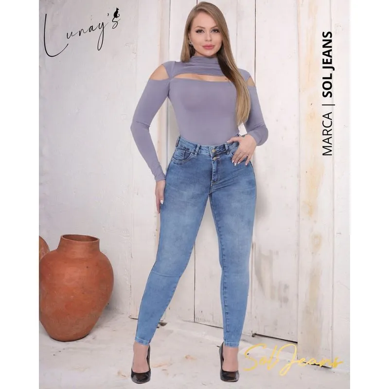 Calça Skinny Cintura Média Levanta Bumbum Sol Jeans L287