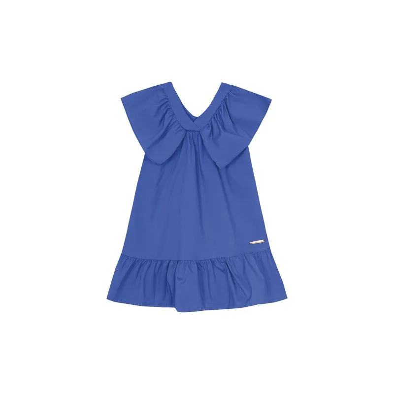 Vestido Menina Decote V Com Babado Em Algodão Stretch - Carinhoso Azul - 4