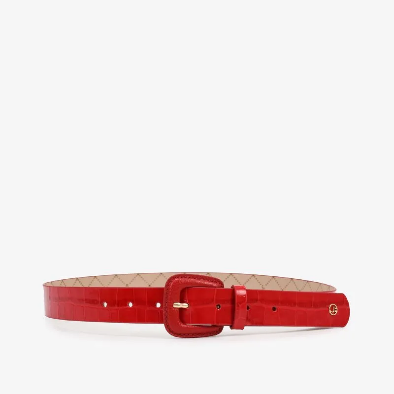 Cinto Vermelho Rubi Couro Croco Cinto Vermelho Rubi Couro Crocco