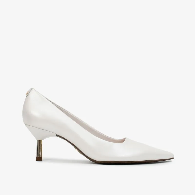 Scarpin Branco Say Yes Salto Baixo Couro 38