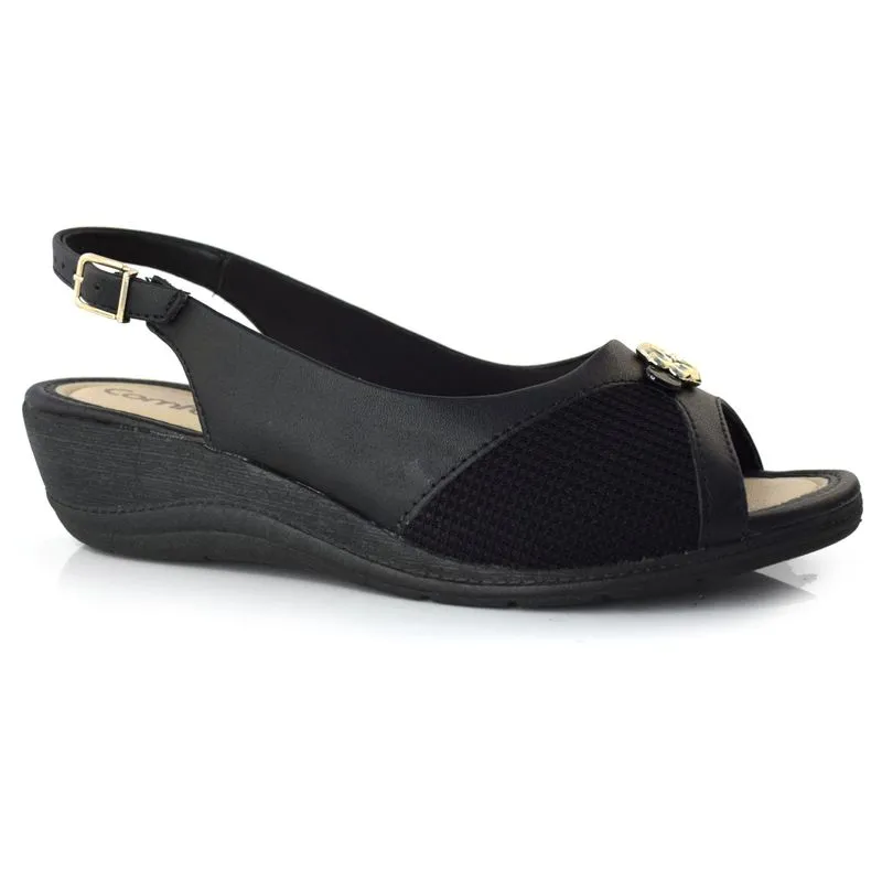 Sandália Anabela Feminina Comfortflex Preto 23-96403 36