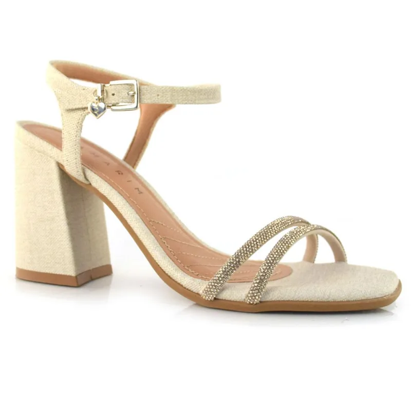 Sandália Feminina com Salto Bloco Ramarim Creme 23-41201 37