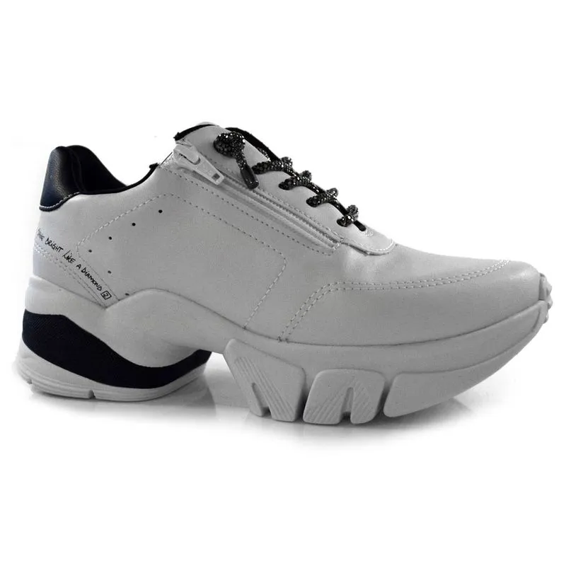 Tênis Casual com Cadarço de Glitter Feminino Ramarim Branco 24-80105 38
