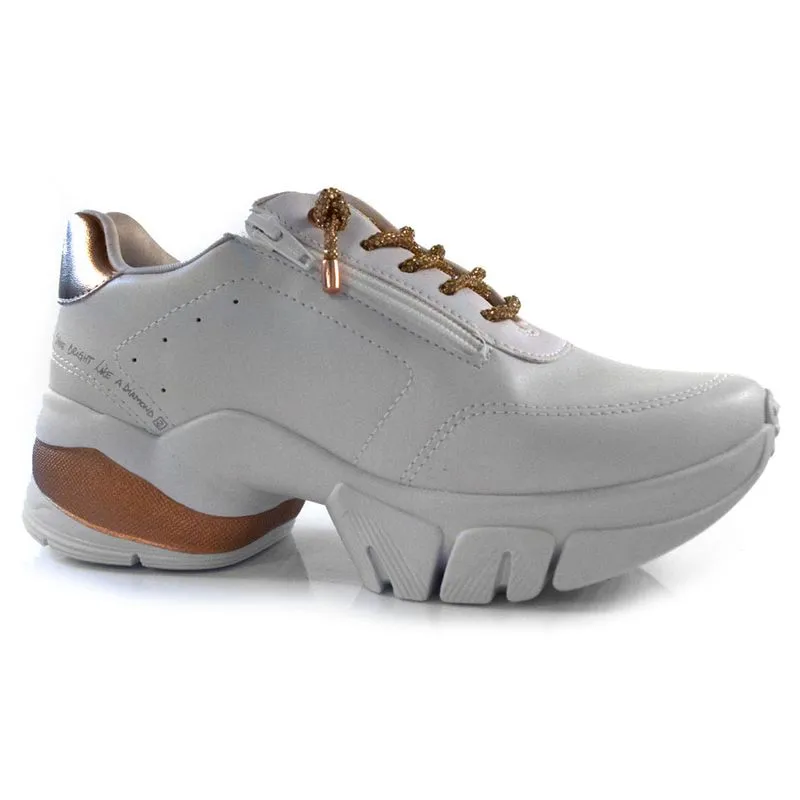 Tênis Casual com Cadarço de Glitter Feminino Ramarim Branco 24-80105 40