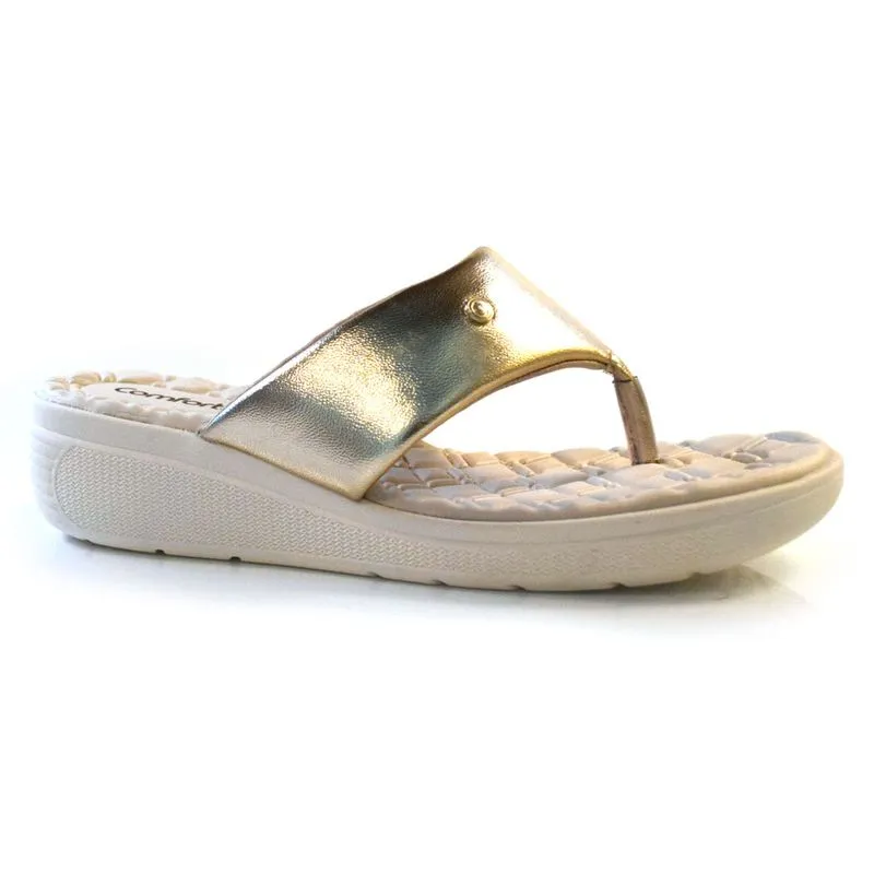 Tamanco Anabela Feminino Comfortflex Dourado 24-86301 34
