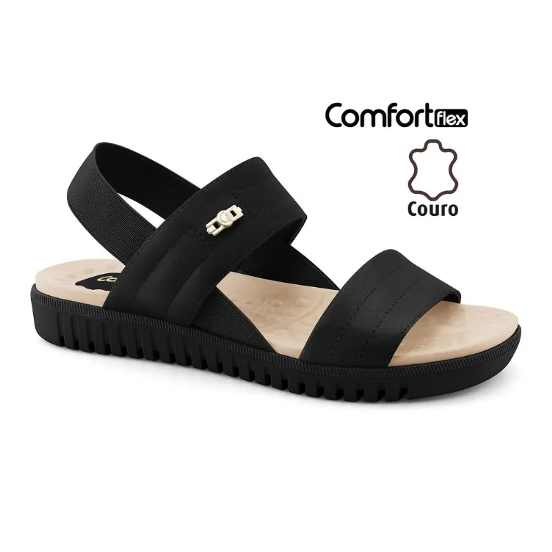 Sandália Papete Couro Preta Comfortflex 2345403-14 38