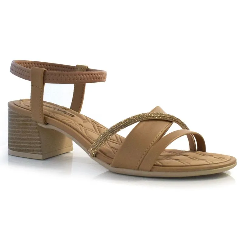 Sandália de Salto Bloco Feminina Comfortflex Bege 24-56303 35