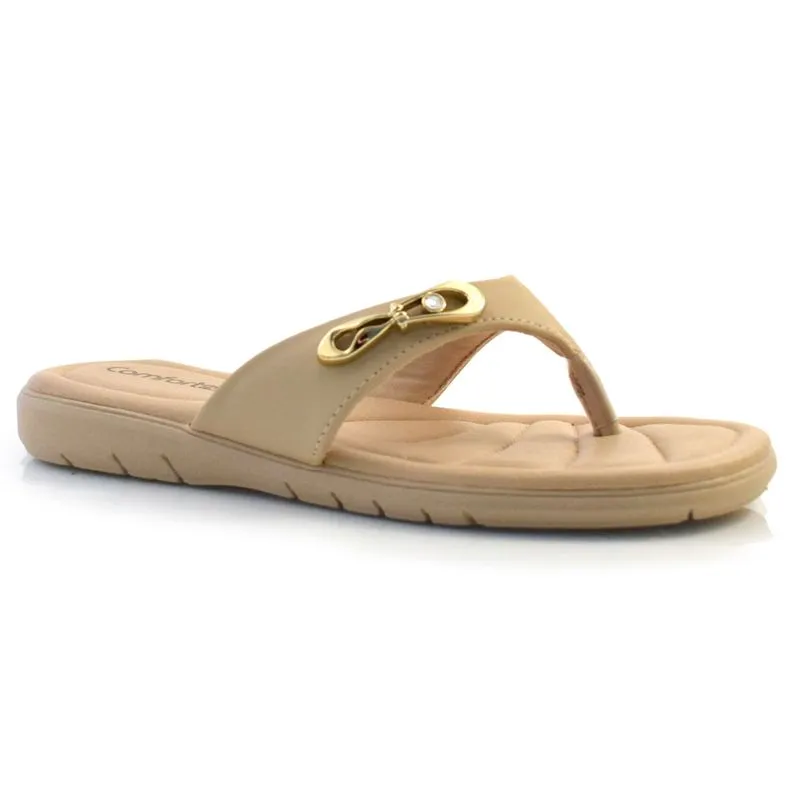Sandália Rasteira Feminina Comfortflex Bege 24-80333 36