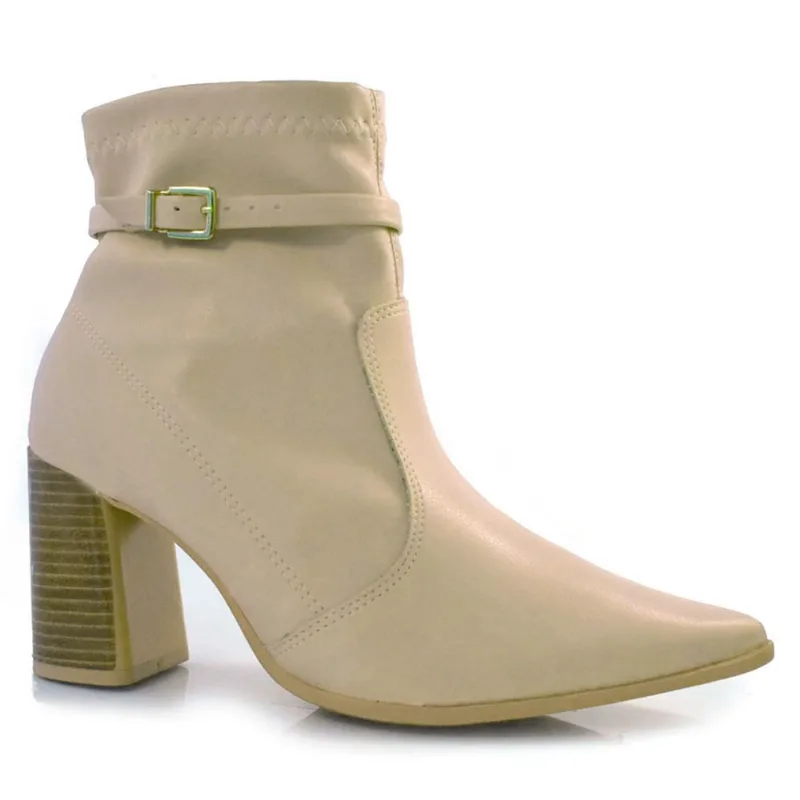 Bota de Cano Curto e Salto Bloco Ramarim Creme 24-58101 34