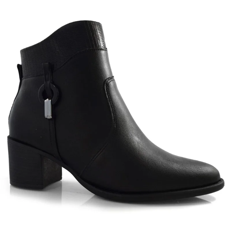Bota de Cano Curto e Salto Bloco Comfortflex Preto 24-92303 33