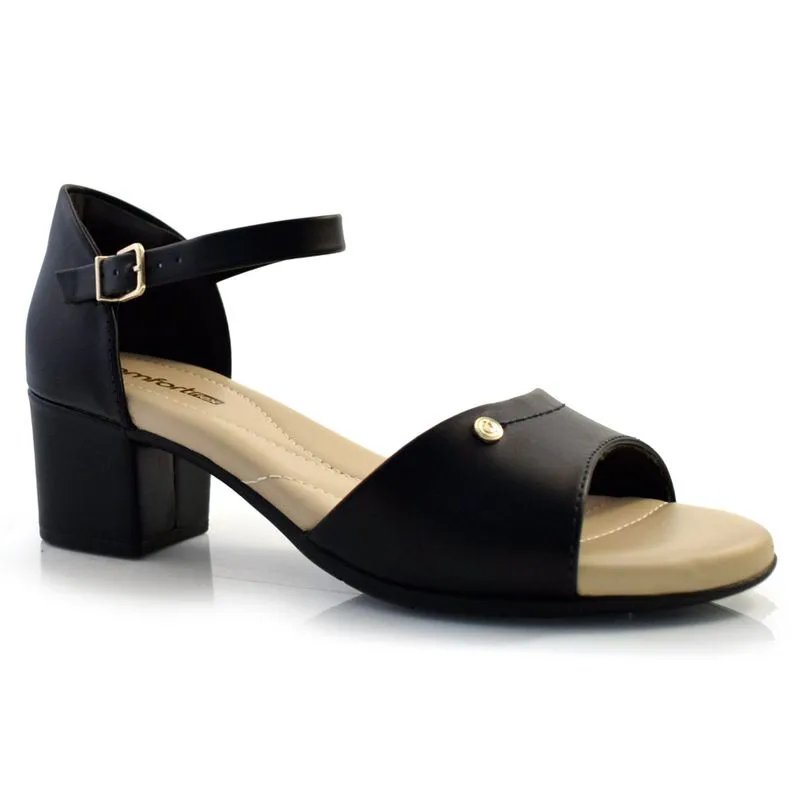 Sandália de Salto Bloco Feminina Comfortflex Preto 24-57305 35