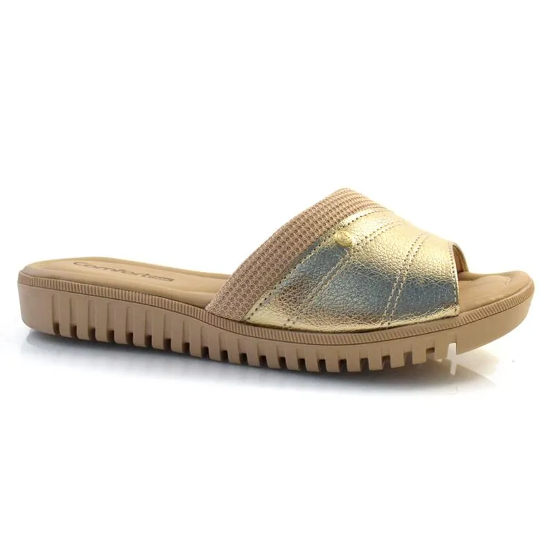 Tamanco Flat Feminino Comfortflex Dourado 24-43305 40