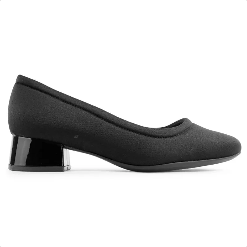 Scarpin Comfortflex Salto Bloco Feminino 35 / Preto / Preto