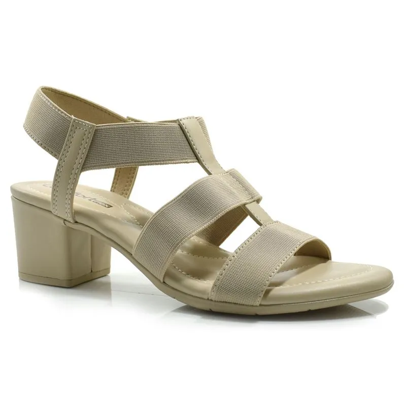 Sandália de Salto Bloco Feminina Comfortflex Bege 24-57403 36
