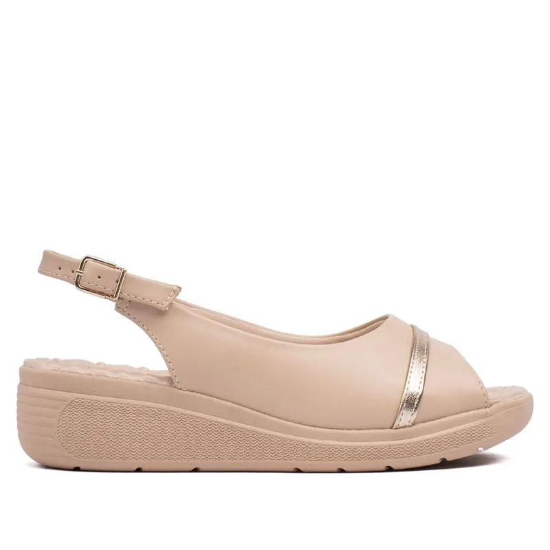 Sandália Feminina Comfortflex Anabela Com Detalhe Metalizado Bege - 38