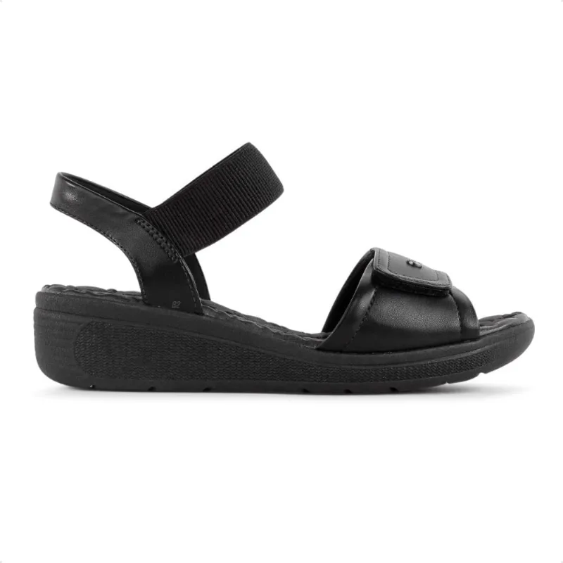 Sandália Comfortflex Anabela Feminina 35 / Preto / Preto