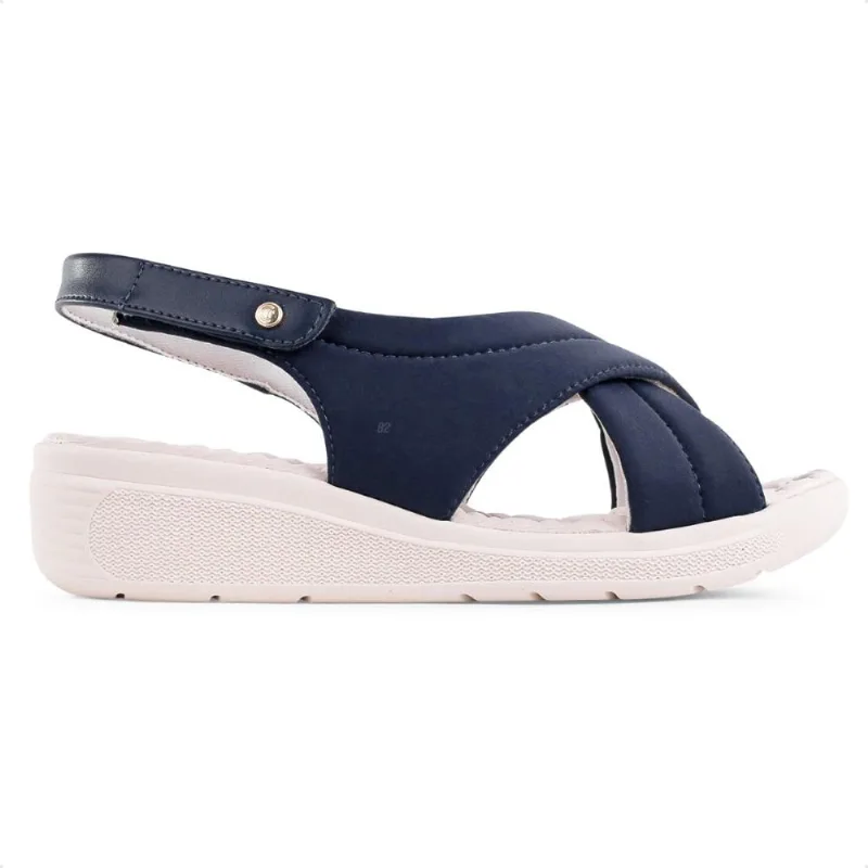 Sandália Comfortflex Tiras Cruzadas Feminina 38 / Marinho / Branco