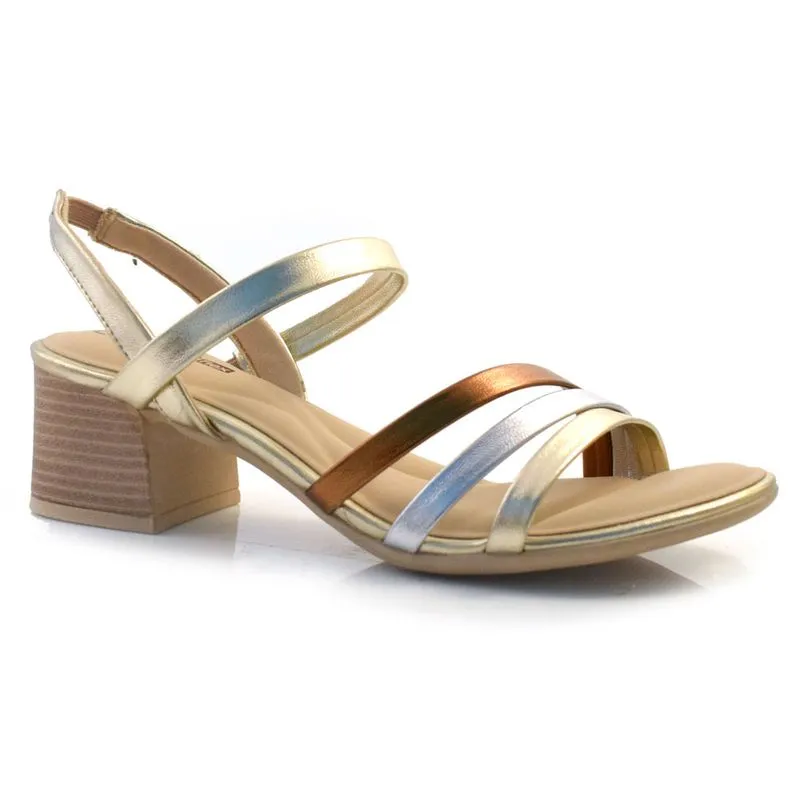 Sandália de Salto Bloco Feminina Comfortflex Dourado 24-56404 34
