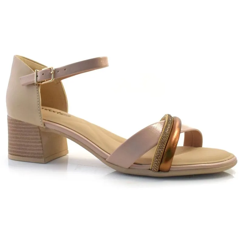 Sandália de Salto Bloco Feminina Comfortflex Bege 24-56403 34