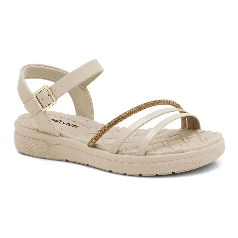 Sandália Feminina Tiras Verniz Almond/Ouro Comfortflex 2442402-1 35
