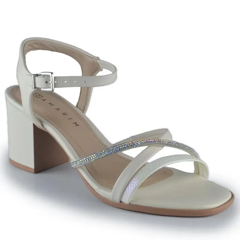 Sandália Fem Ramarim Salto Bloco Brilho Off White 24-31204 37 / Branco