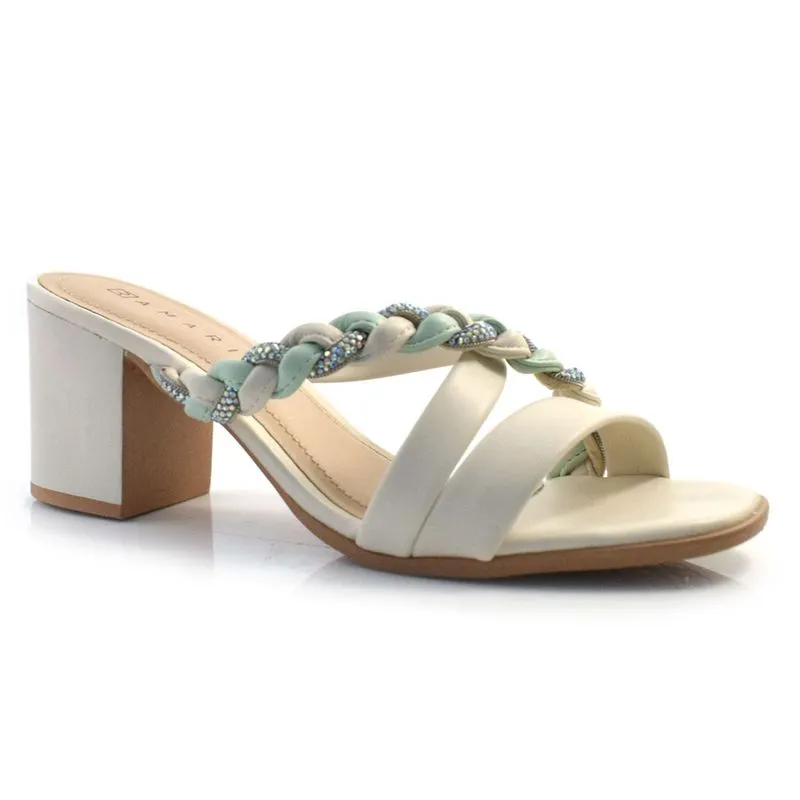 Tamanco de Salto Bloco Feminino Ramarim Off White 24-31201 36