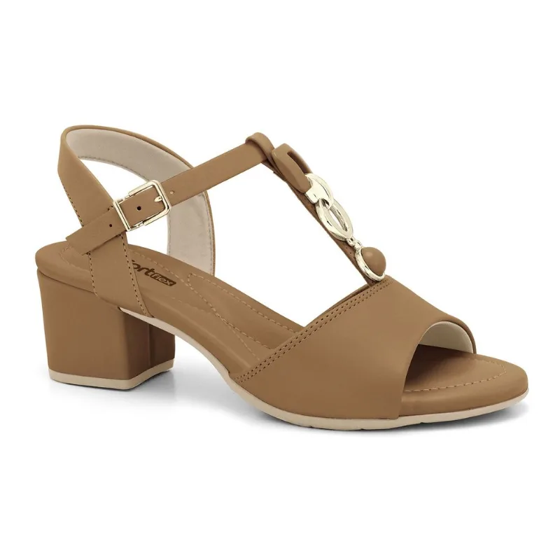 Sandália Salto Bloco Camel Comfortflex 2457452-1 33