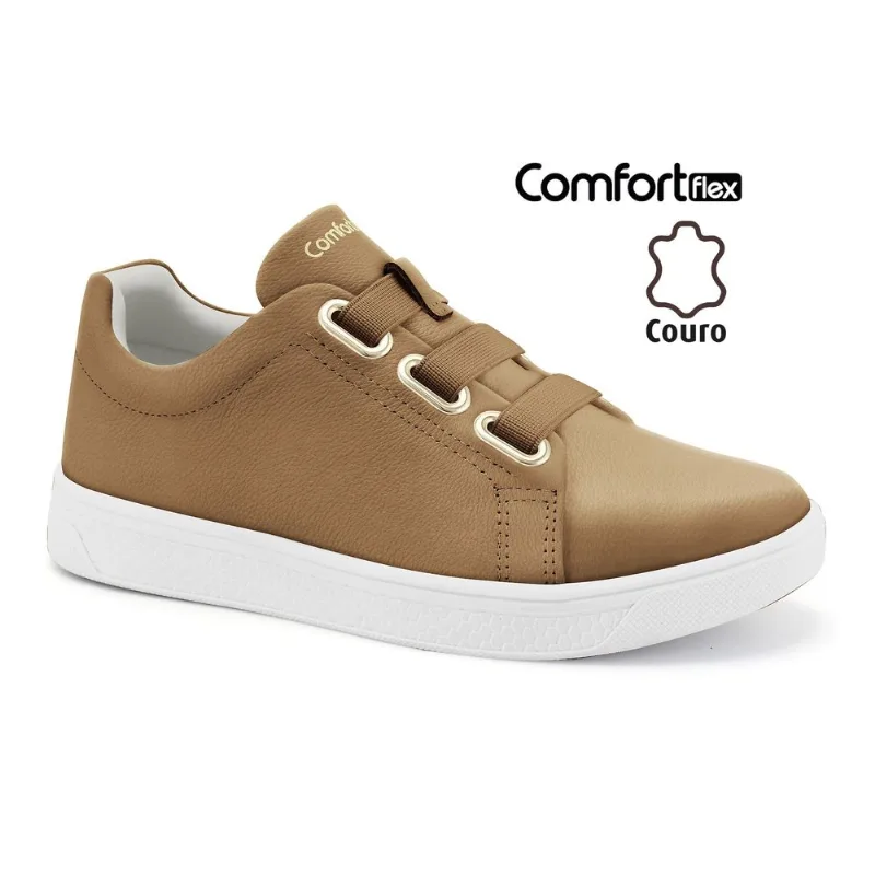 Tênis Couro Camel Comfortflex 2465308-8 35