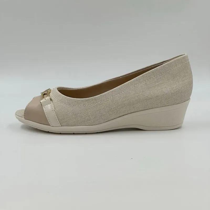 Sapato Comfortflex Peep Toe Salto Anabela Feminino