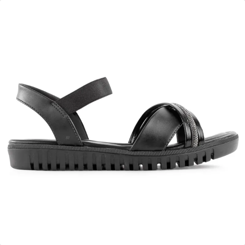Sandália Comfortflex Tiras Feminina 34 / Preto / Preto