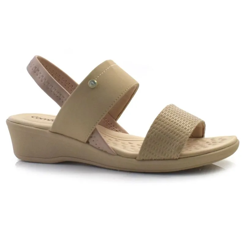Sandália Anabela Feminina Comfortflex Bege 24-72403 40