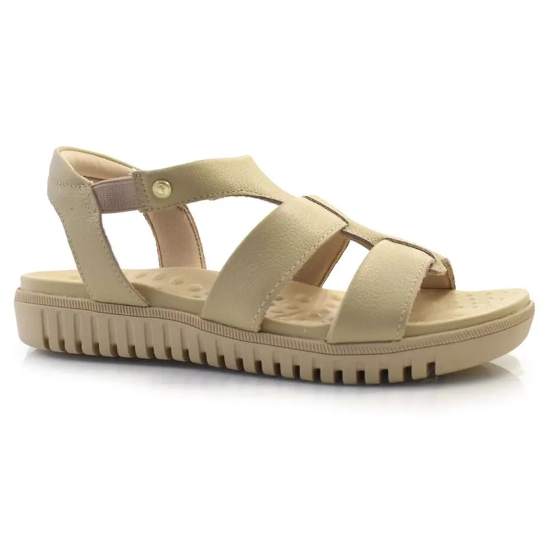 Sandália Flat de Couro Comfortflex Bege 2445403 36