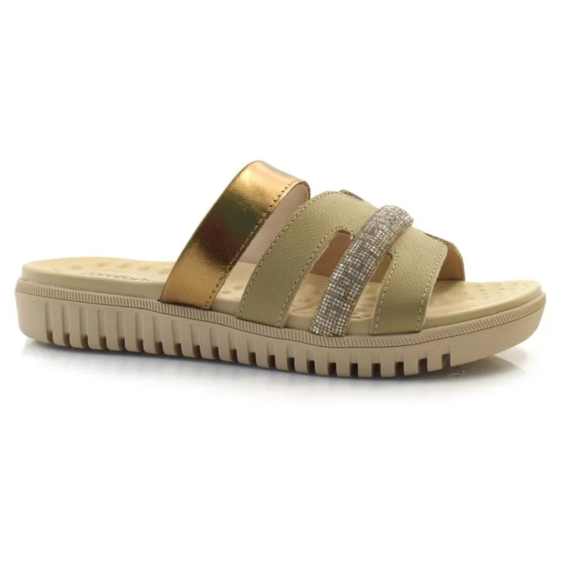 Sandália Flat de Couro Comfortflex Bege 2445402 39