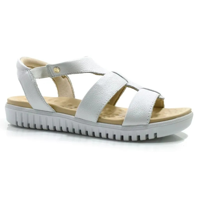 Sandália Flat de Couro Comfortflex Branco 2445403 37