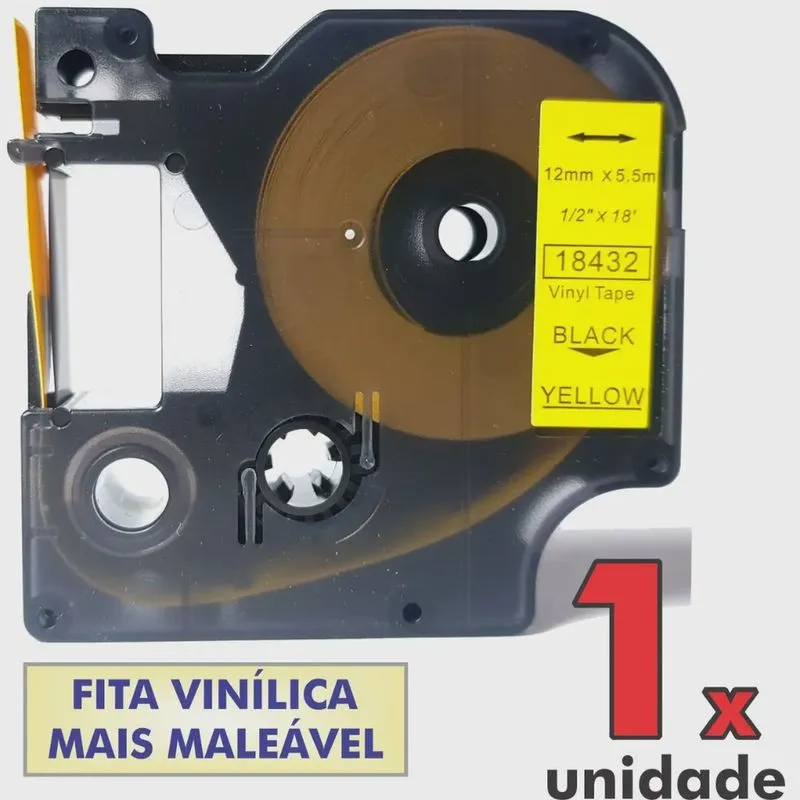 Fita Vinil D1 18432 Compativel para Rotulador dymo 12mm Amarela