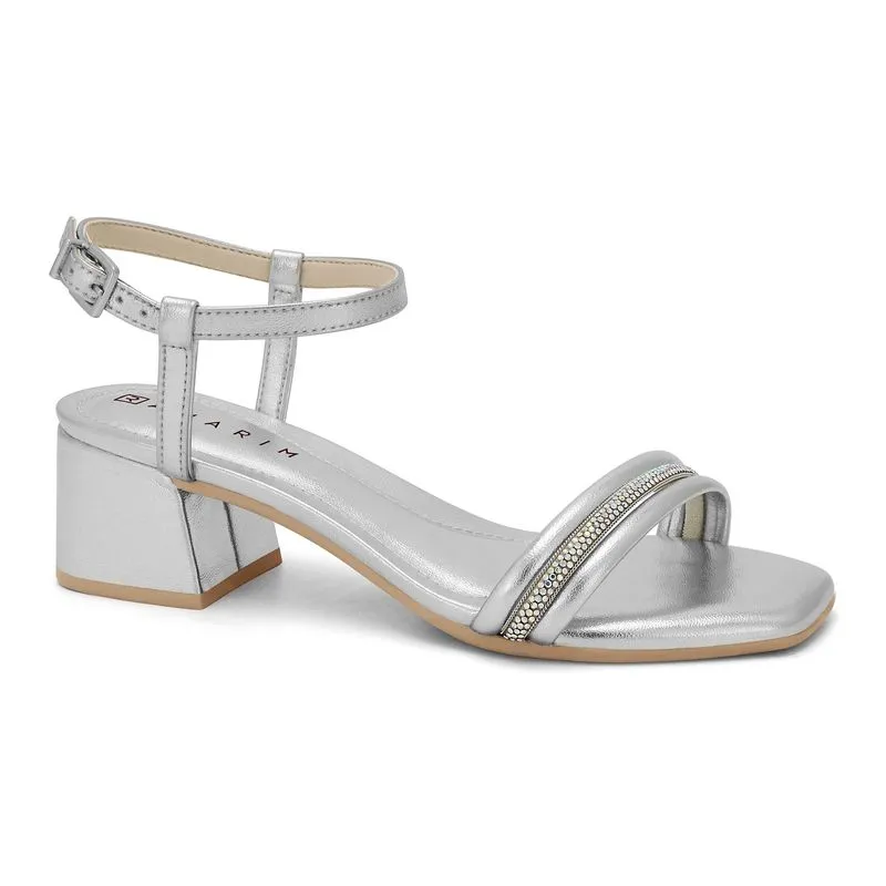 Sandália Salto Médio Metal Prata com Tira Strass Ramarim 2430203-1 35